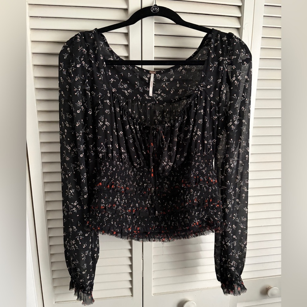 Free People Black Floral Blouse